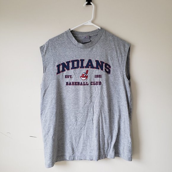 Cleveland Indians Tank Top Shirt Mens Medium Gray MLB Chief Wahoo 2008 *Short* - Picture 1 of 9